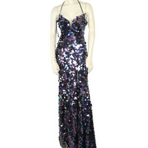 ALYCE Paris Paillette Plunging Neckline Sequin Maxi Prom Dress Gown Size 000